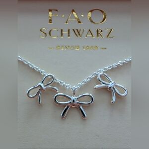 FAO Schwarz Fine Silver Plate Bow Necklace Set